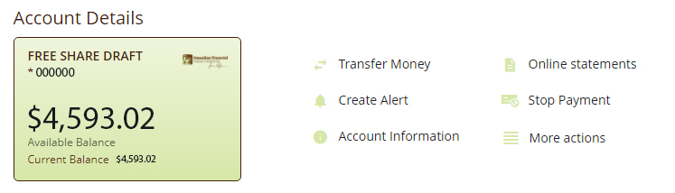 Screen capture showing account details