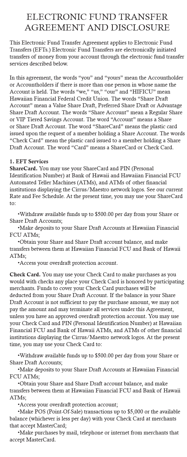 Electronic Fund Transfer Brochure Page 2
